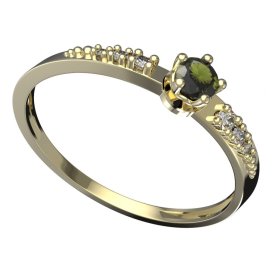BG vltavínový prsten 873D Žluté zlato - 585 Vltavín a diamant