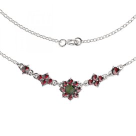 BG náhrdelník 010 Bílé zlato - 585 Vltavín a granát