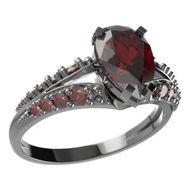 BG prsten s kapkovitým kamenem 494-G Stříbro 925 - ruthenium (30-90dní) Granát