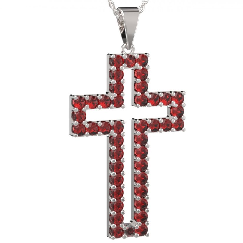 Zlatý přívěsek křížek s červeným zirkonem, bílé zlato 585 – 238 (ZI44238c)