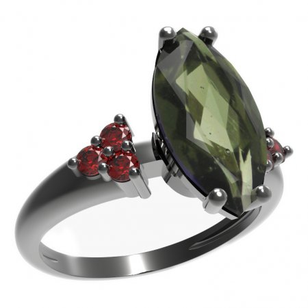 BG prsten s oválným kamenem 481-U - Kov: Stříbro 925 - rhodium, Kámen: Vltavín a granát