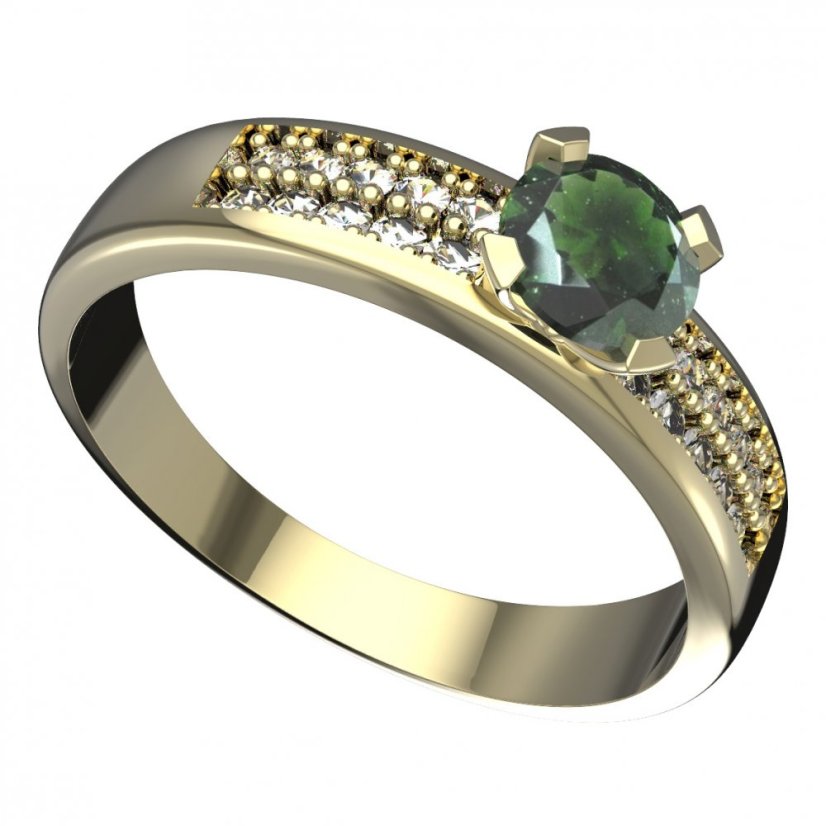 BG vltavínový prsten 558F Žluté zlato - 585 Vltavín a diamant