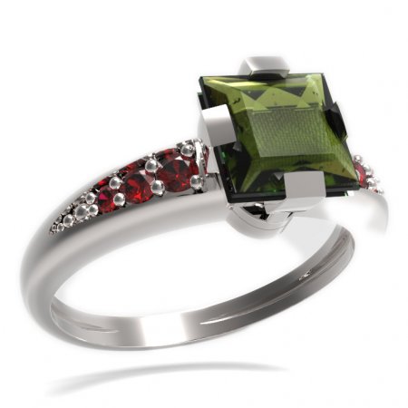 BG prsten s čtvercovým kamenem 496-J - Kov: Stříbro 925 - rhodium, Kámen: Granát
