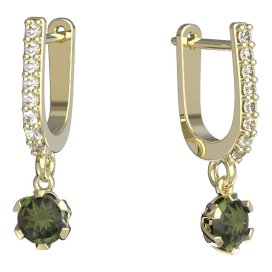 BG vltavínové náušnice 870 Žluté zlato - 585 Vltavín a diamant