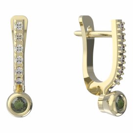 BG vltavínové náušnice 550 Žluté zlato - 585 Vltavín a diamant