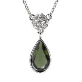 BG náhrdelník vsazený granát hvězdicový brus 958 Bílé zlato - 585 Vltavín a diamant