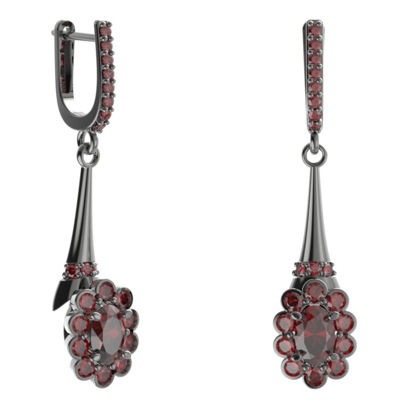 Stříbrné náušnice s českým granátem, ruthenium, anglické zapínání – 517-C91