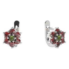 BG  náušnice 002 Stříbro 925 - rhodium Vltavín a granát