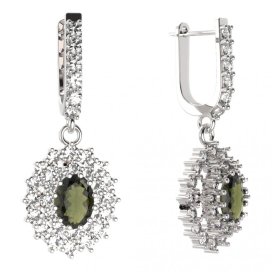 BG oválné náušnice 001-94 Stříbro 925 - rhodium Vltavín a  kubický zirkon