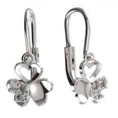 BG dětské náušnice trojlístek+srdíčko 1480 Bílé zlato - 585