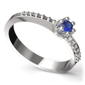 BG zlatý prstýnek 766 Bílé zlato - 585 Tmavě modrý kubický zirkon