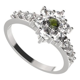 BG prstýnek 002 Bílé zlato - 585 Vltavín a  kubický zirkon