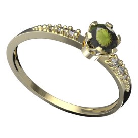 BG vltavínový prsten 870D Žluté zlato - 585 Vltavín a diamant