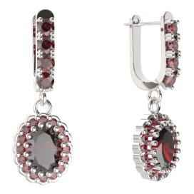 BG oválné náušnice 435-96 Stříbro 925 - rhodium Granát