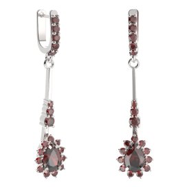 BG náušnice s centrálním kapkovitým kamenem 509-B93 Stříbro 925 - rhodium Granát