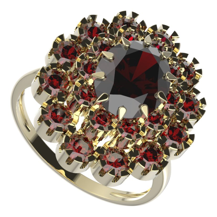 BG prsten oválný 280-I Žluté zlato - 585 Granát