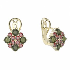 BG  náušnice 317 Žluté zlato - 585 Vltavín a granát