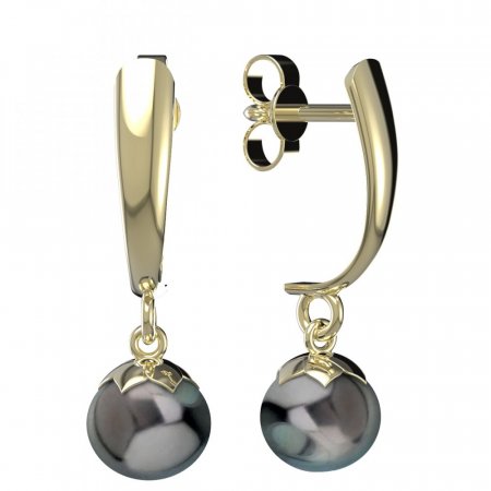 BG zlaté náušnice 561 s černou perlou - Zapínání: Anglické 98, Kov: Žluté zlato 585, Kámen: Kubický zirkon a tahiti perla