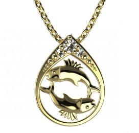 BG zlatý přívěšek Ryby 047 Žluté zlato - 585 Bílý kubický zirkon