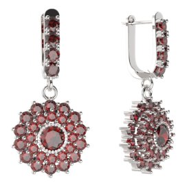 BG kulaté náušnice 004-96 Stříbro 925 - rhodium Granát