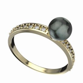 BG zlatý prstýnek s perlou 561 E Žluté zlato - 585 Kubický zirkon a tahiti perla