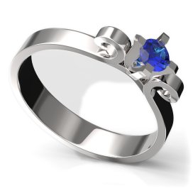 BG zlatý prstýnek 776 Bílé zlato - 585 Tmavě modrý kubický zirkon