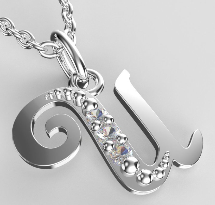 BeKid dětský zlatý přívěsek písmenko U - 1529 Bílé zlato - 585 Diamant