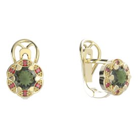 BG náušnice kulaté -  994-R7 Stříbro 925 - pozlacené Vltavín a granát
