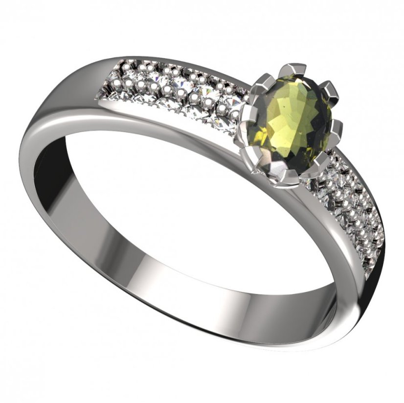 BG vltavínový prsten 560F Bílé zlato - 585 Vltavín a diamant