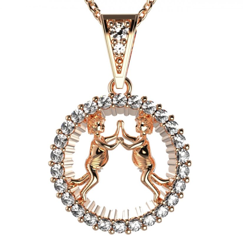 Zlatý přívěsek znamení Blíženci s lab-grown diamantem, růžové zlato 585 – 045 (Zd14045F1)