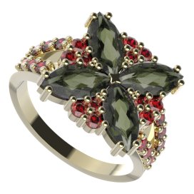 BG prsten solitérní 408-Y Žluté zlato - 585 Vltavín a granát