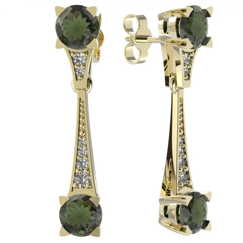 BG náušnice s vltavínem 985 Žluté zlato - 585 Vltavín a  kubický zirkon