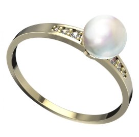 BG zlatý prstýnek s perlou 561 J Žluté zlato - 585 Kubický zirkon a perla
