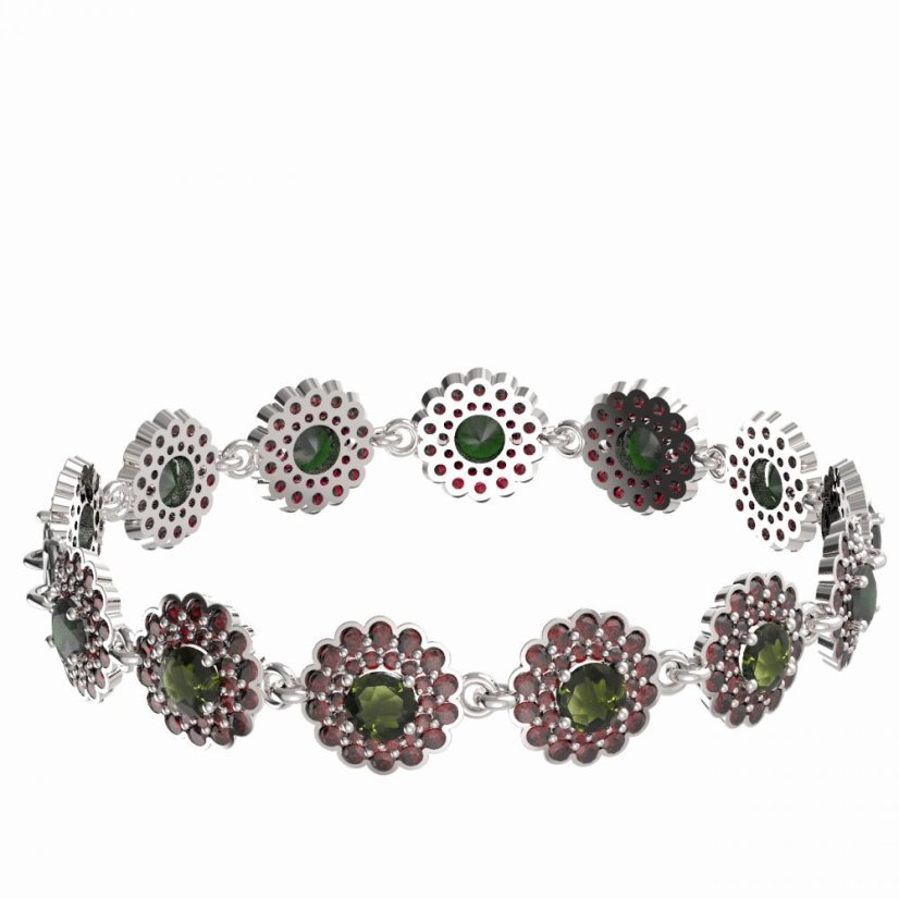 BG náramek  463 Stříbro 925 - rhodium Vltavín a granát