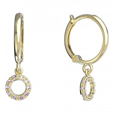 BeKid, Gold kids earrings -836 - Switching on: Circles 12 mm, Metal: Yellow gold 585, Stone: Pink cubic zircon