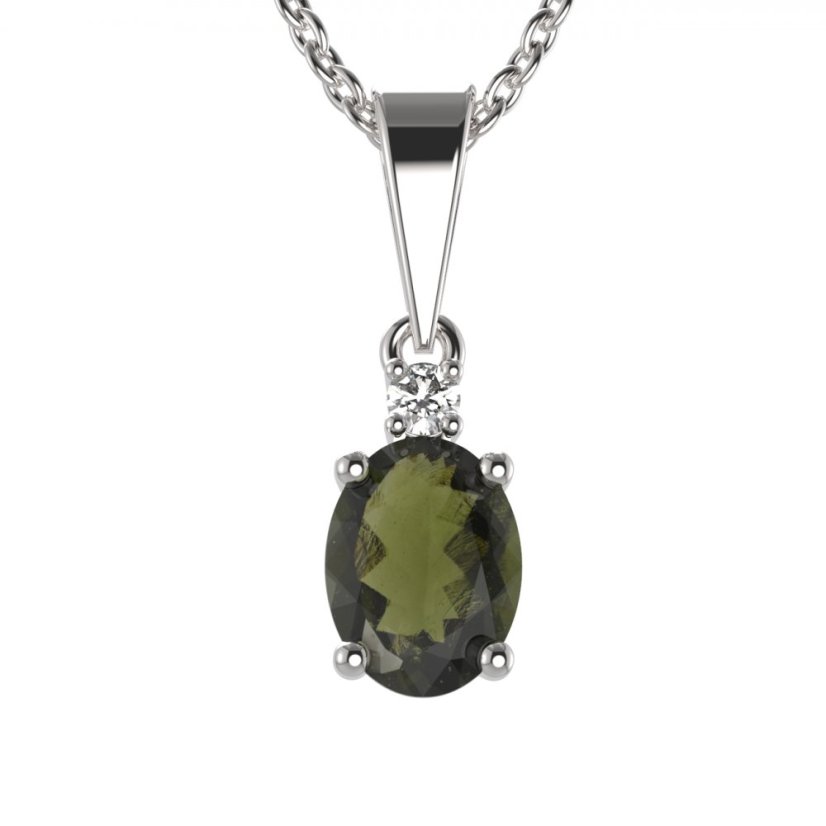 BG přívěs vsazen vltavín  622 Bílé zlato - 585 Vltavín a diamant