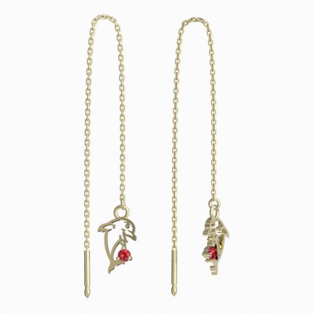 BeKid, Gold kids earrings -1183 - Switching on: Chain 9 cm, Metal: Yellow gold 585, Stone: Red cubic zircon