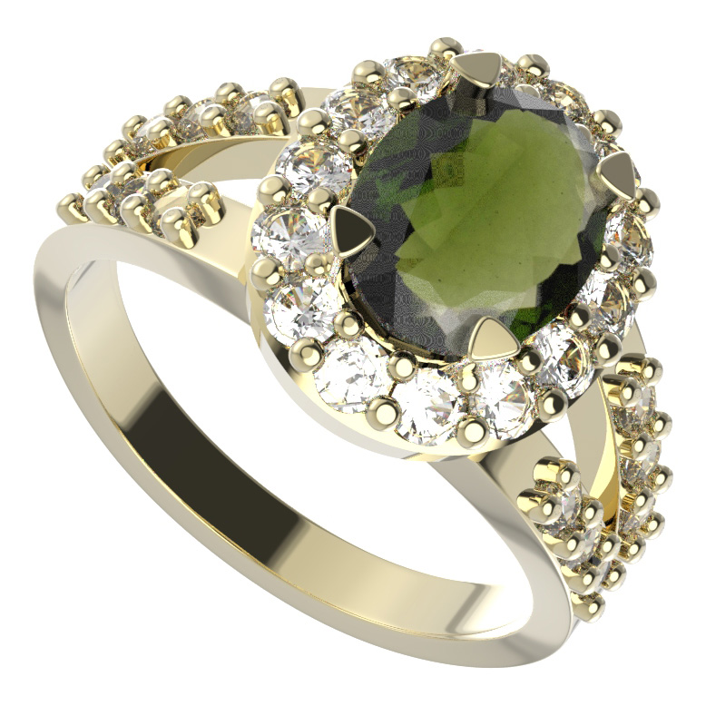 BG prstýnek 728 Žluté zlato - 585 Vltavín a  kubický zirkon