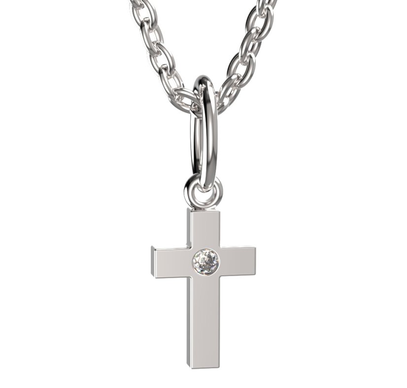 BeKid dětský přívěšek křížek 1105 Bílé zlato - 585 Diamant