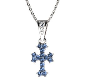 Zlatý přívěsek křížek se světle modrým zirkonem, bílé zlato 585 – 267 (ZM442672)