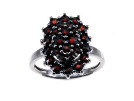 Stříbrný prsten s přírodním granátem, ruthenium – 245