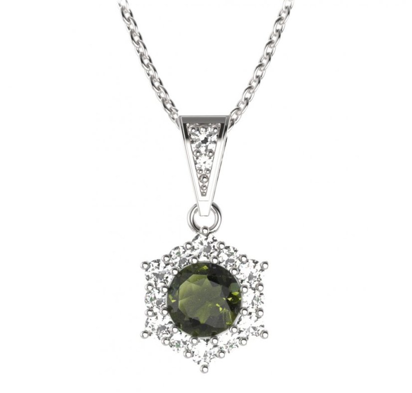 BG přívěs kulatý 230-1 Stříbro 925 - rhodium Vltavín a  kubický zirkon