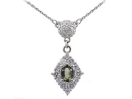 BG náhrdelník přírodní granát  955 Stříbro 925 - rhodium Vltavín a  kubický zirkon