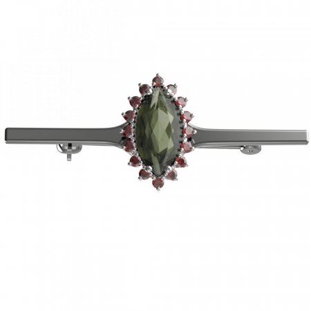 BG brooch 513I - Metal: Silver 925 - rhodium, Stone: Moldavit and garnet