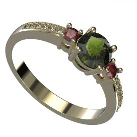 BG zlatý prstýnek 1472 /zásnubní-snubní/ Žluté zlato - 585 Diamant ,vltavín,granát