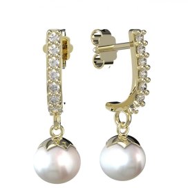 BG zlaté náušnice 561 s bílou perlou Žluté zlato - 585 Diamant a perla
