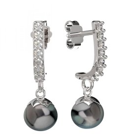 BG zlaté náušnice 561 s černou perlou Bílé zlato - 585 Kubický zirkon a tahiti perla