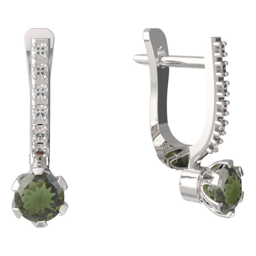 BG vltavínové náušnice 870 Bílé zlato - 585 Vltavín a diamant