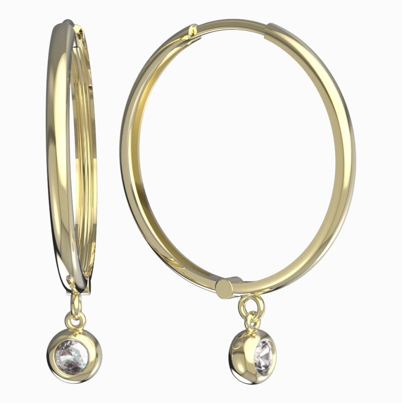 Zlaté náušnice s diamantem, žluté zlato 585, kruhy 24 mm – 102