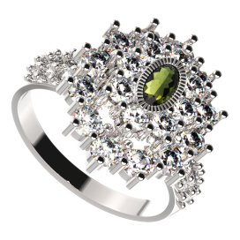 BG prsten 009-X oválného tvaru Stříbro 925 - rhodium Vltavín a  kubický zirkon